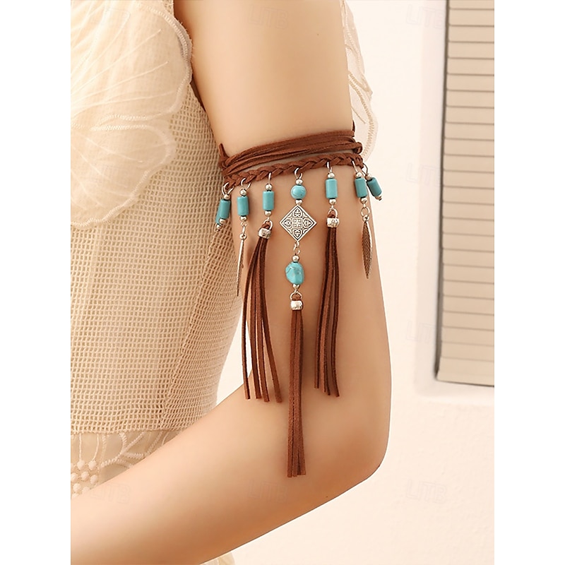 Women's Bohemian Braided Leather Necklace with Turquoise Beads, Feathers and Tassels - Perfect for Music Festivals and Holiday Outfits3