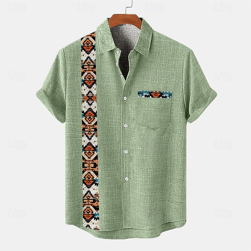 Men's Shirt Linen Shirt Summer Shirt Beach Shirt Plaid Vacation Holiday Black Green Khaki Gray Short Sleeve Collar Summer Clothing Apparel4