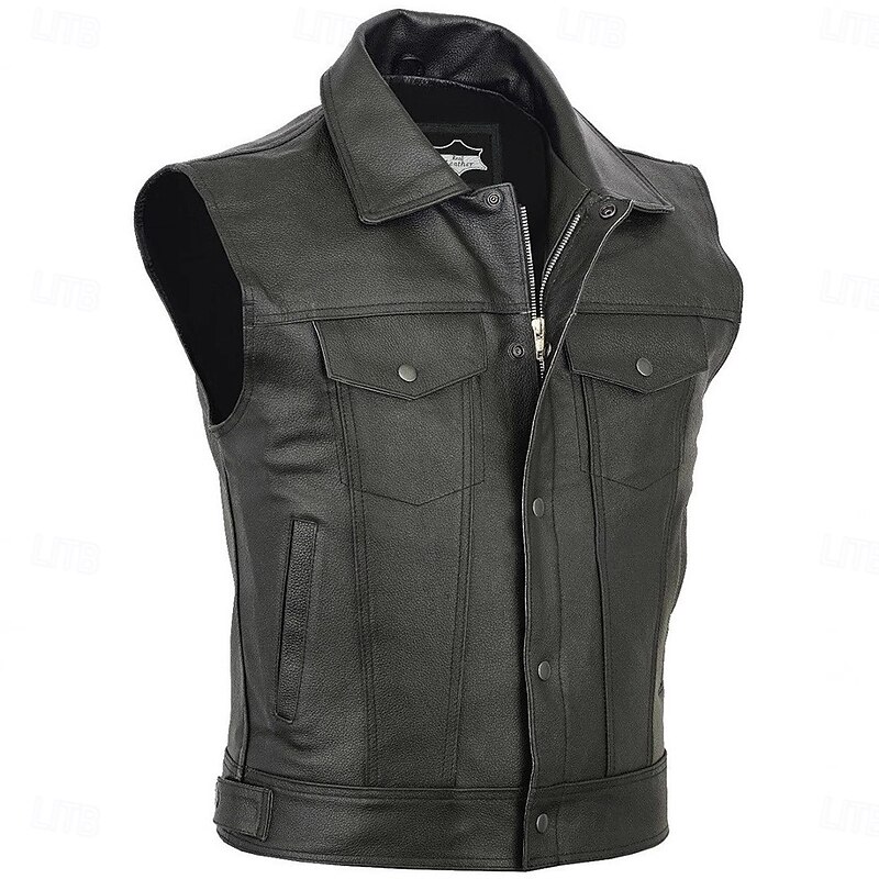 Retro Vintage 1980s Motorcycle Vest Leather Vest Bikers Rocker Matte Finish Solid Color Fancy Dress Men's Party Casual Daily Pride Parade Adults' Vest Spring & Summer2