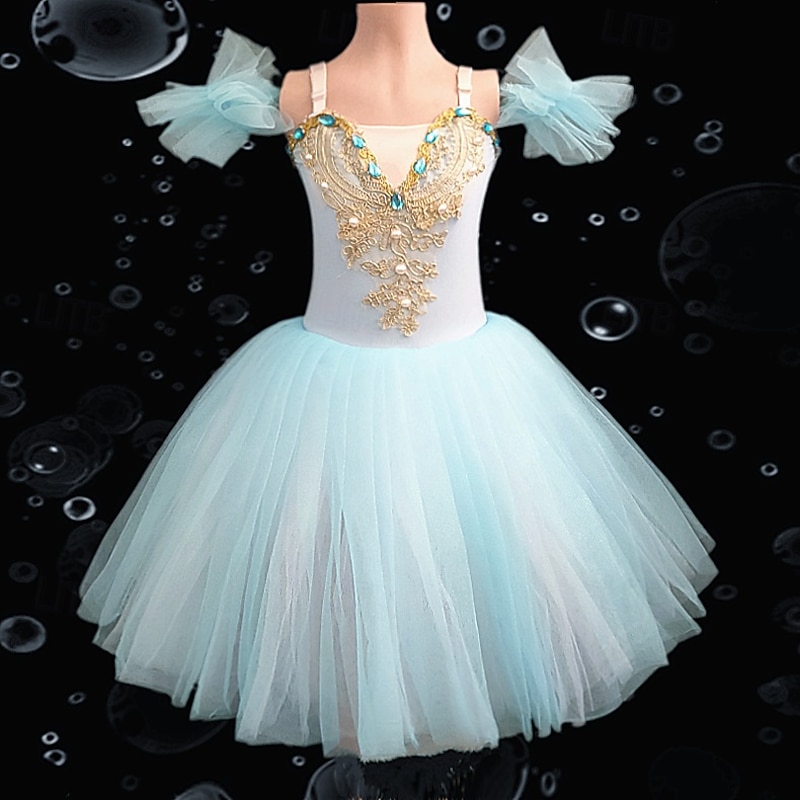 Tutu Dress Dress Rhinestone Lace Embroidery Girls' Performance Training Sleeveless High Mesh Spandex3