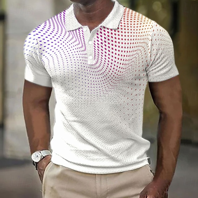 Men's Geometric Pattern Dot Waffle Polo Shirts Short Sleeve Polo Shirts Collared Shirts Business Casual Business Athleisure Wear to work Buttons 3D Print Summer White