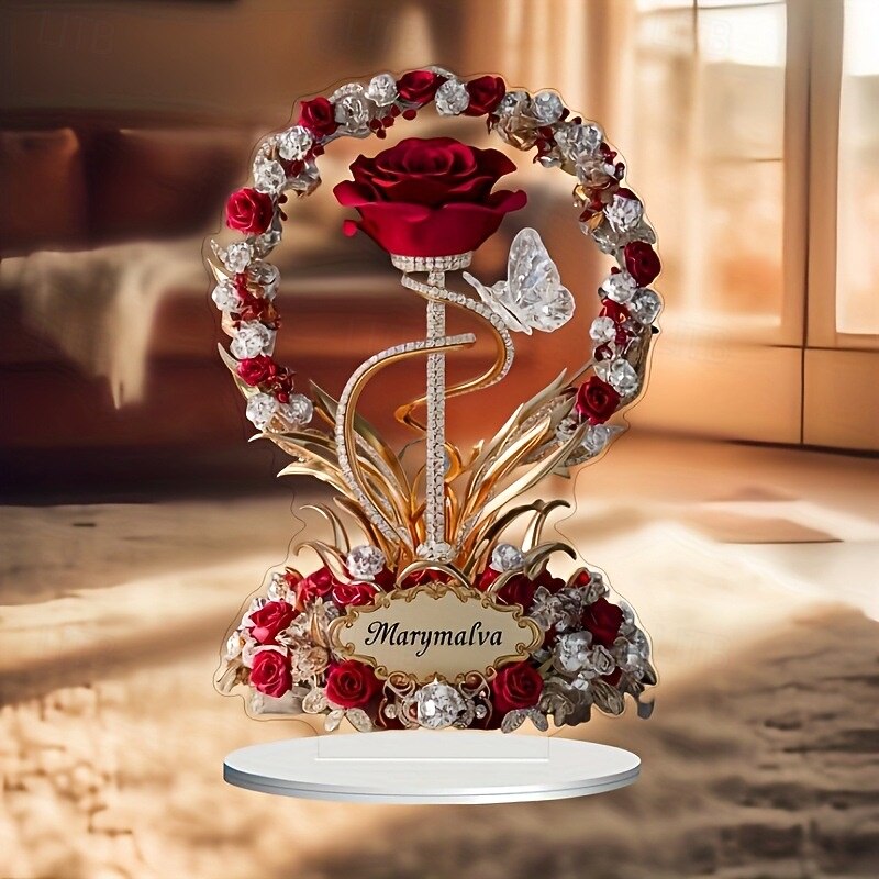 2D Flat Rose Gift for Wife Wife's Birthday Gift Rose Gift for Mom Imitation Crystal Rose Eternal Rose Wife's Best Friend Girlfriend No Electricity Needed3