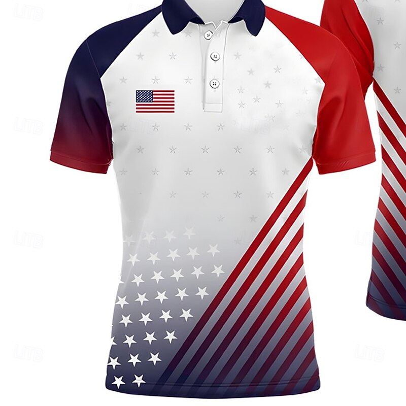 American Independence Day Men's American US Flag Golf Sports Polo Shirts Short Sleeve Polo Shirts Collared Shirts Business Casual Outdoor Athleisure Daily Wear Buttons 3D Print Summer Spring Fall2
