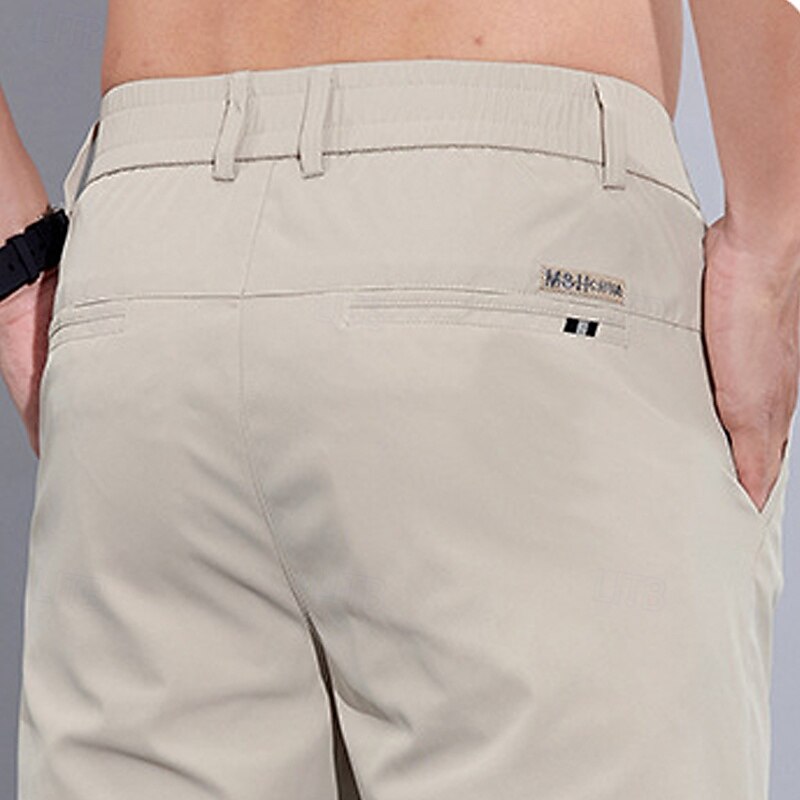 Men's Dress Pants Trousers Suit Pants Pocket Elastic Waist Plain Breathable Moisture Wicking Full Length Outdoor Business Casual Fashion Streetwear Black Khaki Micro-elastic2