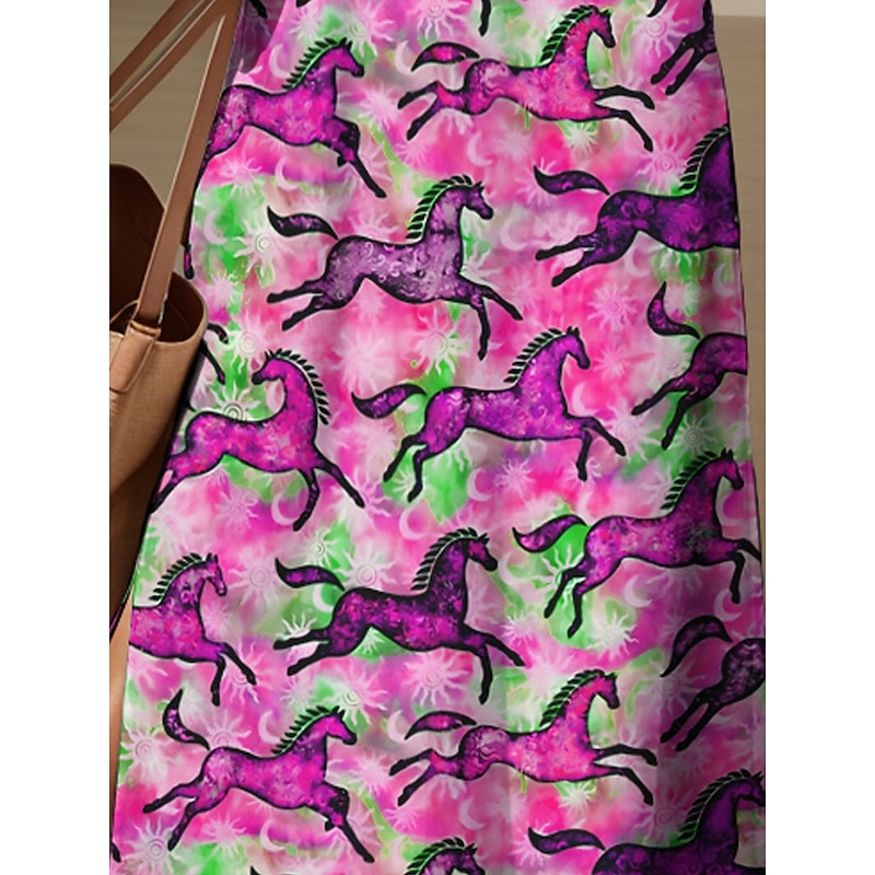 Kentucky Derby Women's Maxi Dress Casual Dress Sundress A Line Dress Summer Dress Vacation Casual Vacation Daily Regular Fit Ombre Graphic Animal Short Sleeve V Neck Pink Summer Spring3