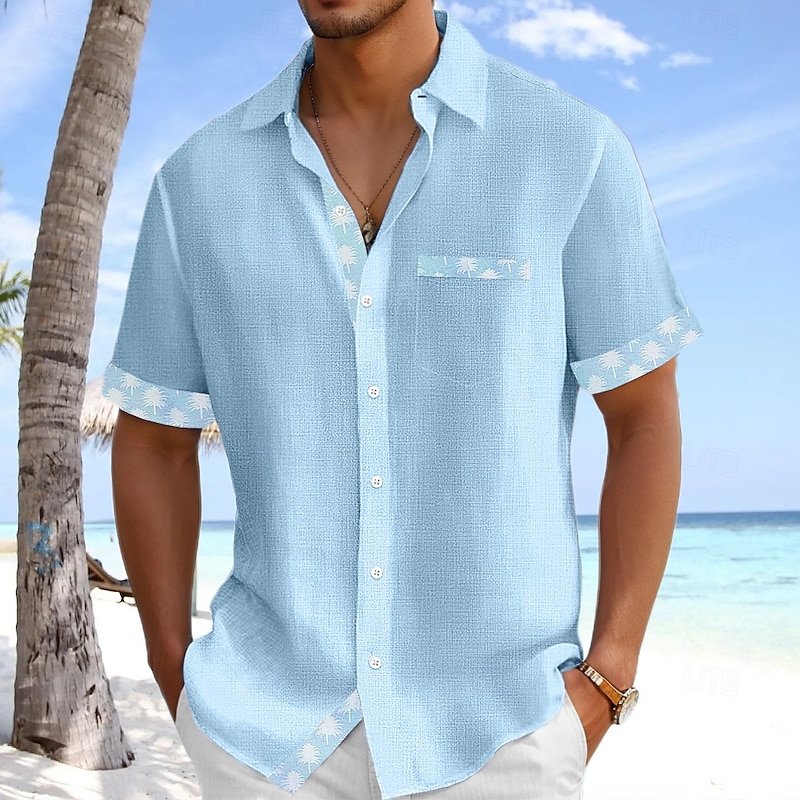 Men's Shirt Linen Shirt Summer Shirt Beach Shirt Plaid Vacation Holiday Pink Green Light Blue Short Sleeve Collar Summer Clothing Apparel4