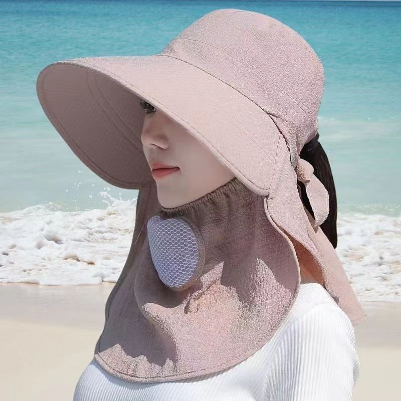 Summer Sun Hat with Full Face Cover, UV Protection Wide Brim Cooling Cap for Women & Men, Cycling, Outdoor, Tea Picking