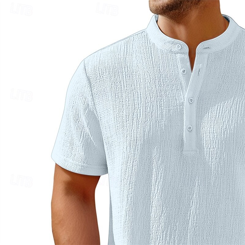 Men's Shirt Summer Shirt Casual Shirt Beach Shirt Button Up Shirt Black White Navy Blue khaki Beige Short Sleeve Plain Band Collar Vacation Daily Clothing Apparel Fashion Casual Comfortable3