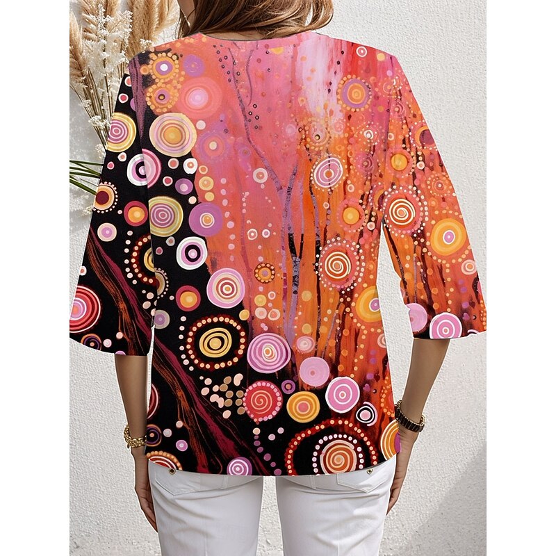 Women's Blouse Long Sleeve Asymmetrical Hem Ombre Graphic Polka Dot Stylish Beach 3/4 Length Sleeve Crew Neck Regular Tops Daily Print Pink Blue Orange Spring Fall4
