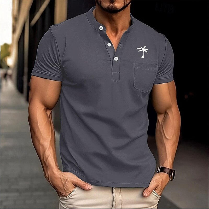 Men's T Shirt Henley Shirt Tee Short Sleeve Shirt Short Sleeve Henley Summer Solid / Plain Color Fashion Designer Embroidered Fashion Vacation Street Going out Black White Dark Navy Top Tee for Men3