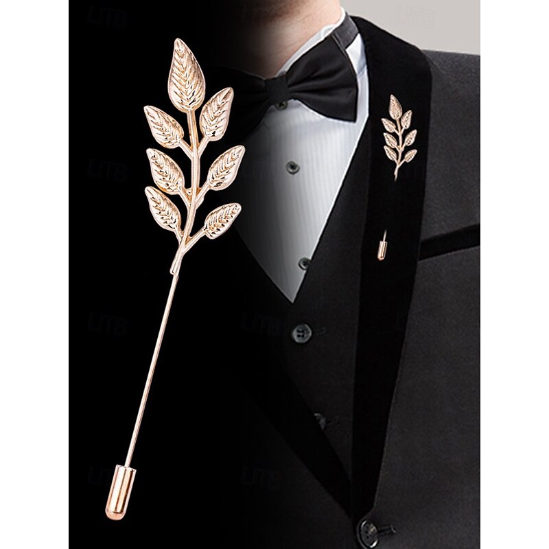 Men's Elegant Gold Foil Leaf Lapel Pin - Vintage Suit Brooch, Classic Wedding and Formal Event Accessory, Stylish Groom and Groomsmen Corsage4