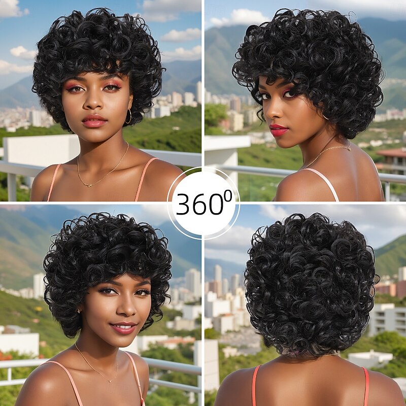 Synthetic Wig Curly Weave Spiral Curl Asymmetrical Neat Bang Machine Made Wig 30 inch A1 Synthetic Hair Women's Thick Comfortable Exquisite Black3
