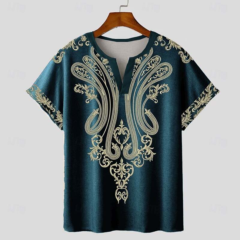 Men's Bandana Print T shirt Tee Short Sleeve T shirt 3D Print V Neck Shirt Designer Boho Vacation Daily Black Blue Summer Spring Clothing Apparel Normal S M L XL XXL XXXL