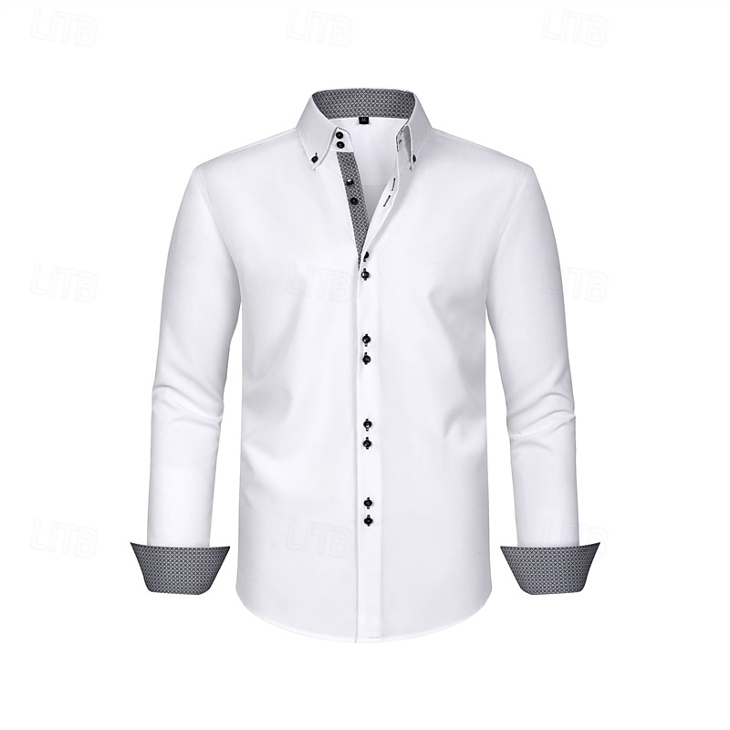Men's Dress Shirt Button Down Shirt Wrinkle Resistant Wedding Outdoor Light Blue Black White Pink Long Sleeve Turndown Summer Spring Clothing Apparel2