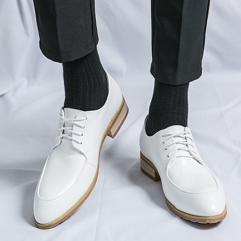 Men's Prom Shoes Elegant White Lace-Up Oxford Shoes, Perfect for Formal Events and Prom Nights4