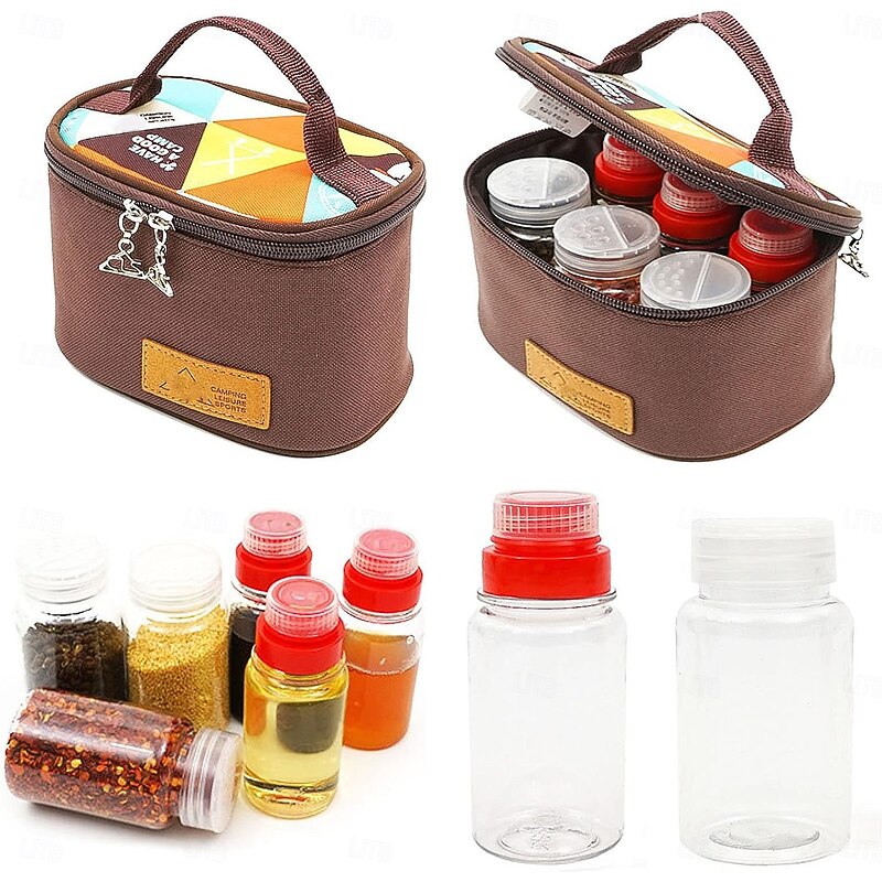 6-Piece Set Travel Spice Kit Spice Containers for Camping Portable Spice Kit Camping Salt Pepper Shakers Camping Spice Containers Seasoning Storage with Bag for Home Kitchen Camping BBQ Traveling