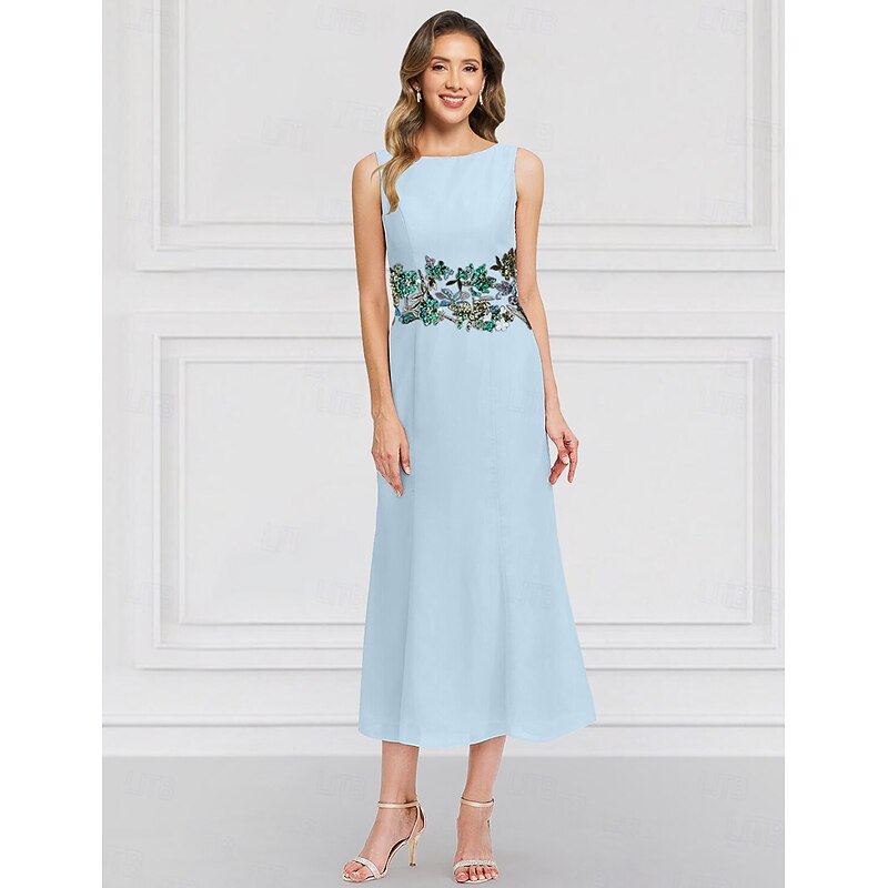 Floral Two Piece Dress Sets Mother of the Bride Elegant Vintage Jewel Neck Ankle Length Chiffon Long Sleeve with Lace Embroidery Flower2