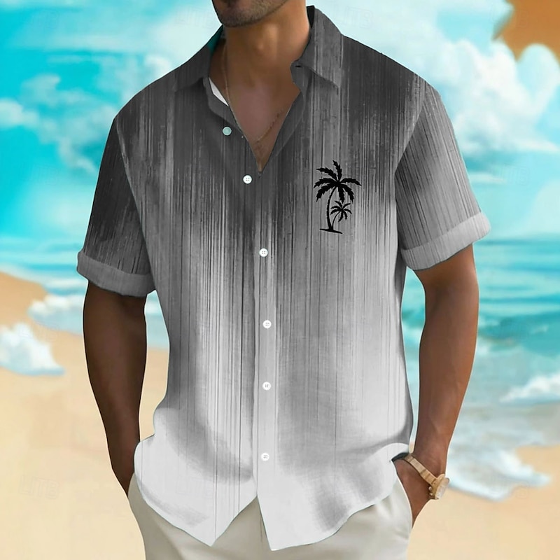 Men's Coconut Tree Tropical Plants Shirt Summer Hawaiian Shirt Button Up Shirt Short Sleeve Hawaiian Resort Vacation Holiday Beach Wear Summer Spring Turndown 3D Print Collared Shirts Blue Green Gray4