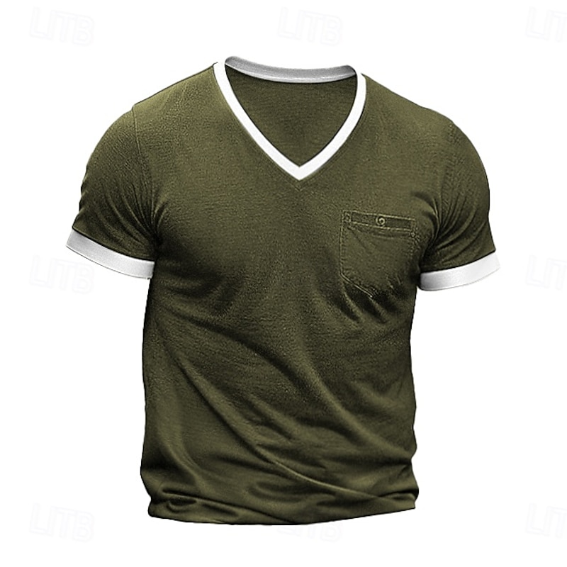 Men's Tee Short Sleeve Shirt Tee Top Short Sleeve V Neck Spring &  Fall Color Block Fashion Designer Sexy Vacation Street Going out Camel Navy Black Top Tee for Men