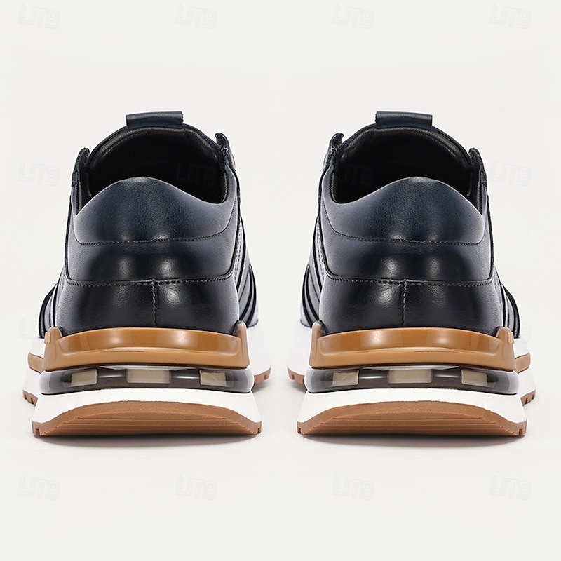 Men's Navy Blue Leather Sneakers – Stylish Lace-Up Casual Dress Shoes with Brogue Detailing for Daily Wear4