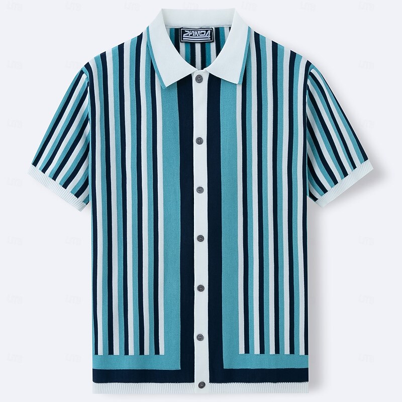 Retro Vintage 1970s Sweater Shirt Cardigan Hippie Crochet Button Down Striped Fancy Dress Men's Masquerade Vacation Daily Wear Pride Parade Adults' Top Spring & Summer3