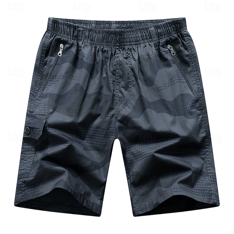Men's Cargo Shorts Camping Shorts Camo Shorts Hiking Shorts Elastic Waist Zipper Pocket Straight Leg Camouflage Moisture Wicking Wearable Knee Length Outdoor Casual Daily Fashion Streetwear Black