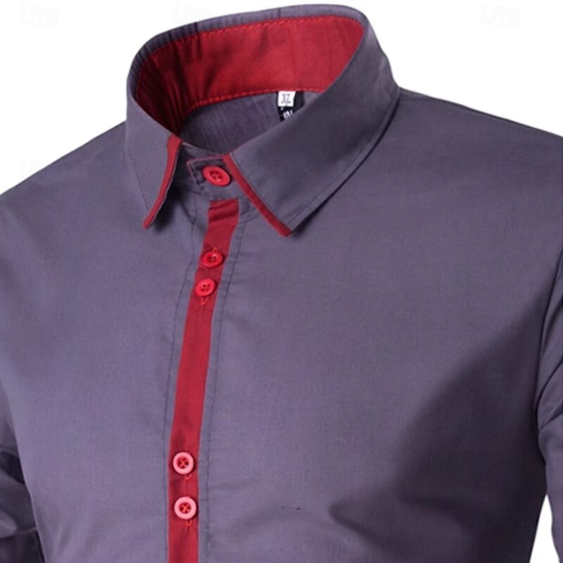 Men's Shirt Dress Shirt Button Up Shirt Color Block Wedding Party White Red Blue Gray Long Sleeve Lapel Spring &  Fall Clothing Apparel Patchwork3