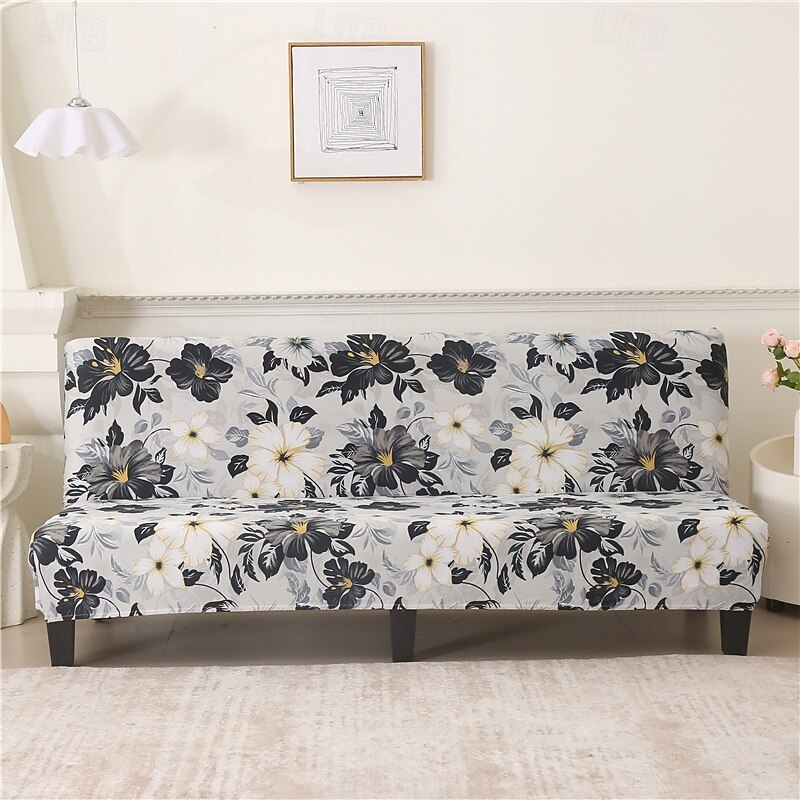 Jacquard Fabric Armless Sofa Bed Cover Sofa New Year Decor Slipcovers Stretch Protector Elastic Bench Cover4