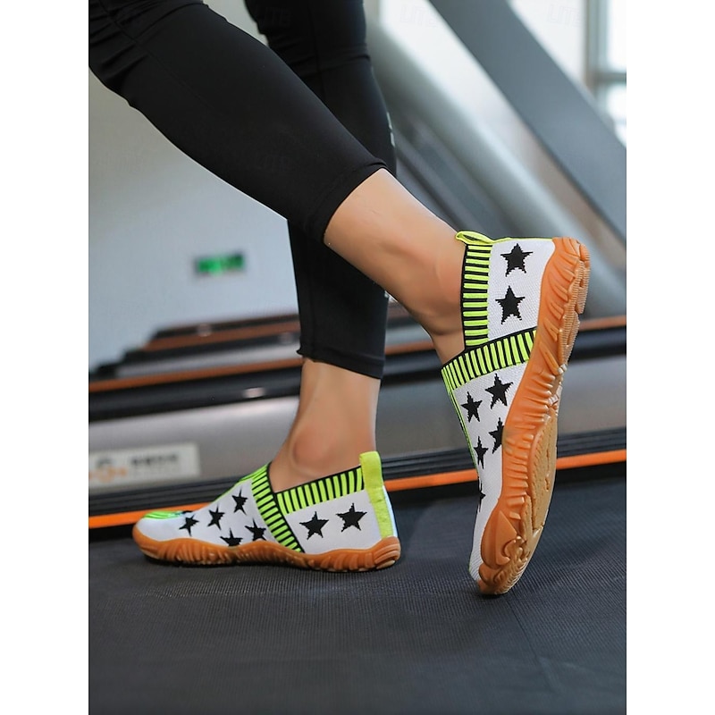 Women's Flats Flyknit Shoes Barefoot shoes Wide Fit Shoes Daily Independence Day Travel Star American Flag Contrast Color Flat Heel Round Toe Casual Comfort Minimalism Tissage Volant Loafer White