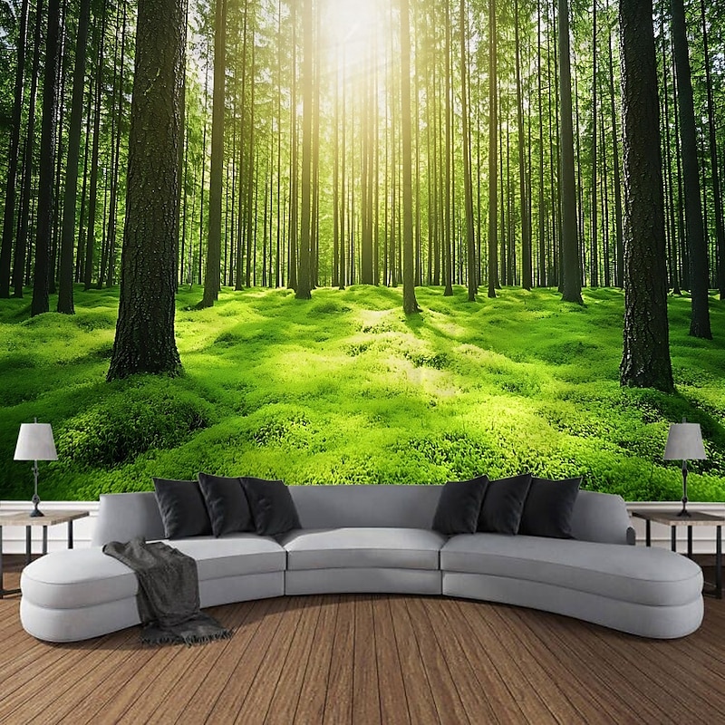 Sunshine Forest Landscape Hanging Tapestry Wall Art Large Tapestry Mural Decor Photograph Backdrop Blanket Curtain Home Bedroom Living Room Decoration4