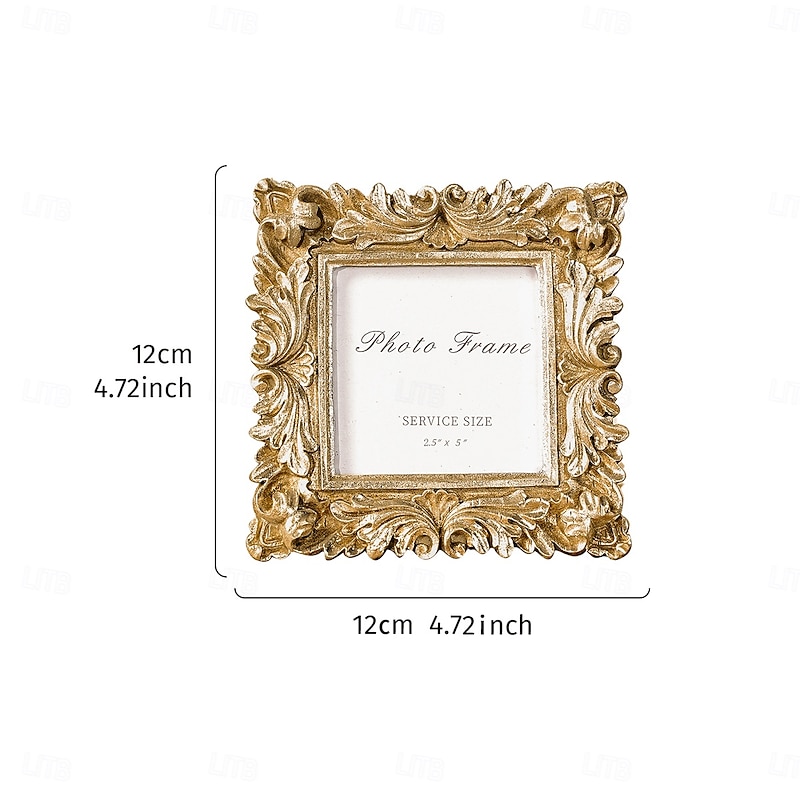 Chrysanthemum Pattern Square Frame, Gold and Silver Resin Material, Desktop Photo Display Frame, Cozy Home Decor for Family Photos and Photography Props3