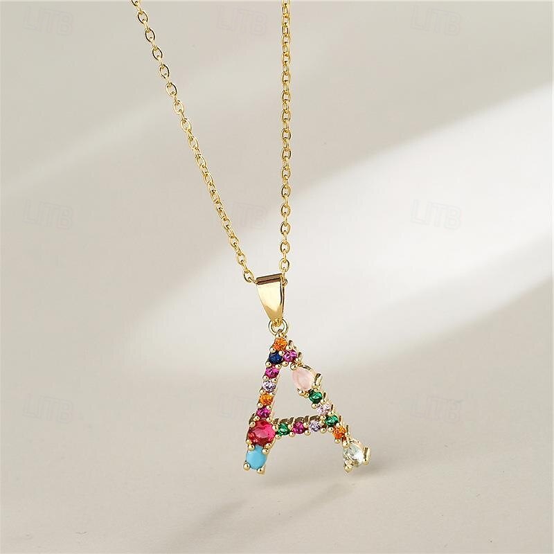 Personalized Letter Necklace, Hip Hop Collarbone Chain, Copper Micro-Paved Colorful Zircon Alphabet Pendant, Unique Jewelry Gift for Mother Day4