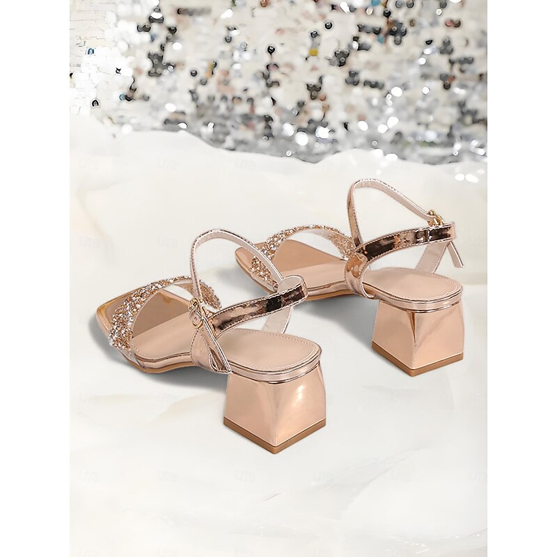 Gold Rhinestone Block Heel Sandals for Women – Elegant Wedding & Evening Shoes4