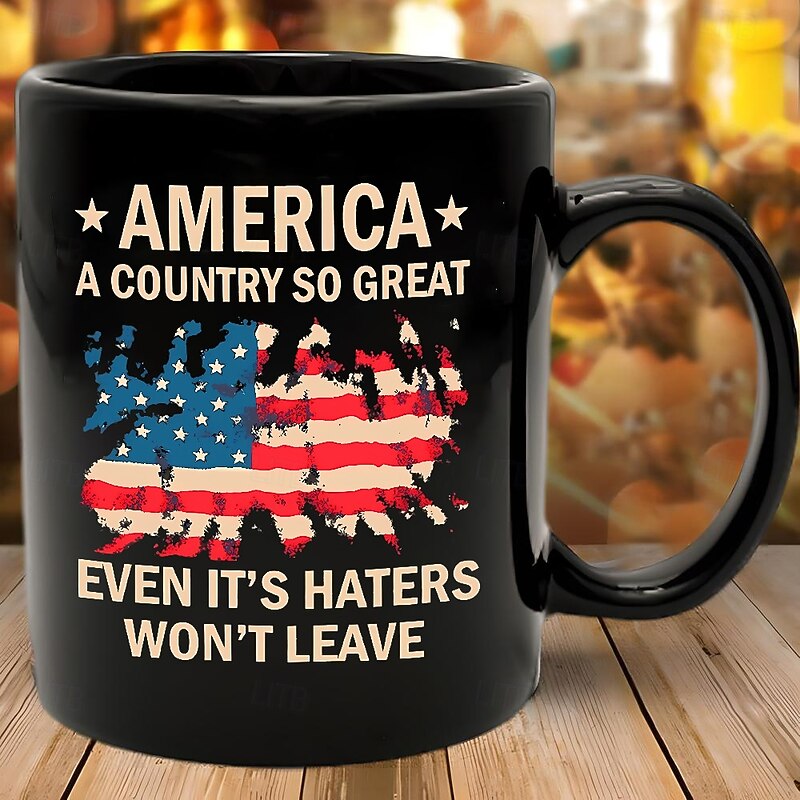 Patriotic Coffee Mug America A Country So Great 11oz Black Ceramic Cup Funny USA Gift for Men Women Veterans Independence Day Political Humor Drinkware