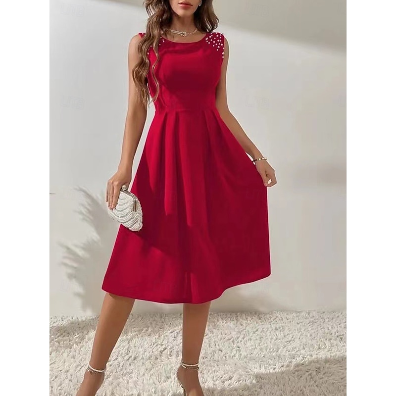 Women's Midi Dress Fit And Flare Dress Vacation Vacation Daily Regular Fit Plain Sleeveless Crew Neck Black Red Blue Summer