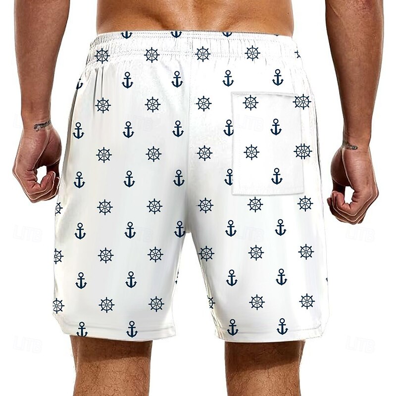 Men's Anchor Funny Duck Lined Shorts 2 in 1 Board Shorts Swim Shorts Mid Waist Hawaiian Vacation Beach Wear Side Pockets With Compression Liner Elastic Drawstring Waist Designer Clothing Apparel2