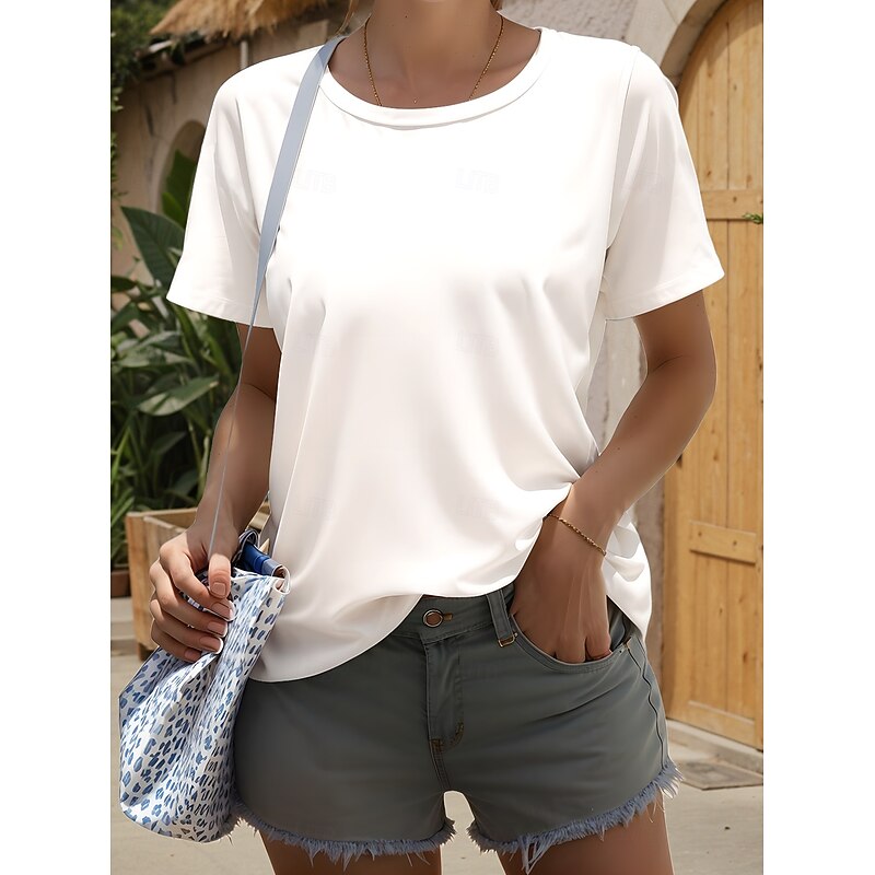 Women's T Shirt Solid Color Plain Stylish Casual Short Sleeve Crew Neck Regular Tops Daily Print Black White Wine Navy Blue Sky Blue Summer Spring4