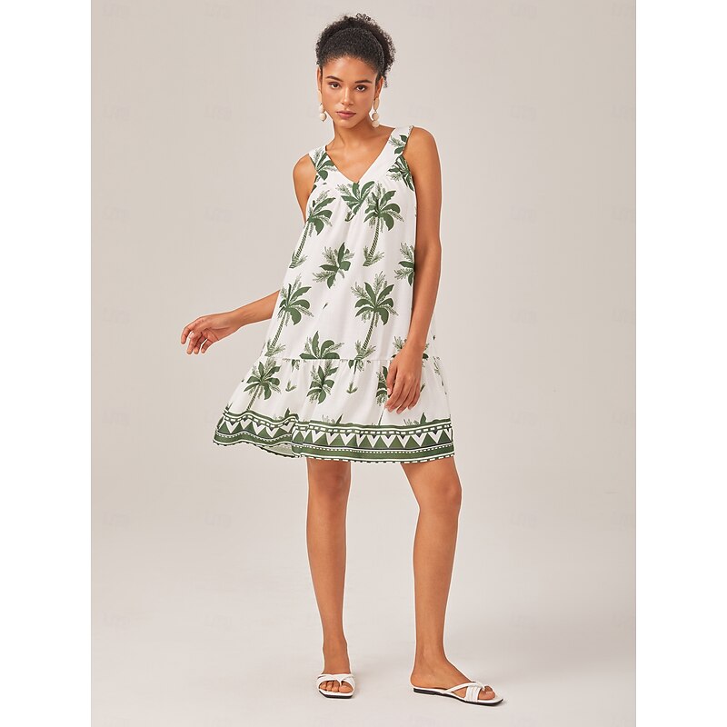 Resort Print Loose Fit Tank Mini Dress2