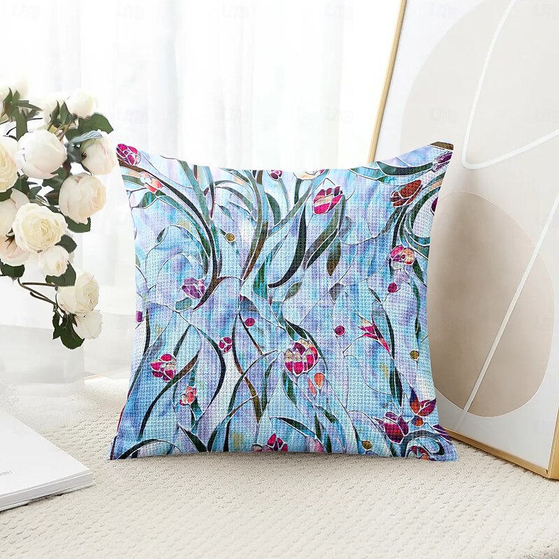 Stained Glass Flower Decorative Toss Pillows Cover 1PC Soft Square Couch Cushion Case Pillowcase for Bedroom Livingroom Sofa Chair4