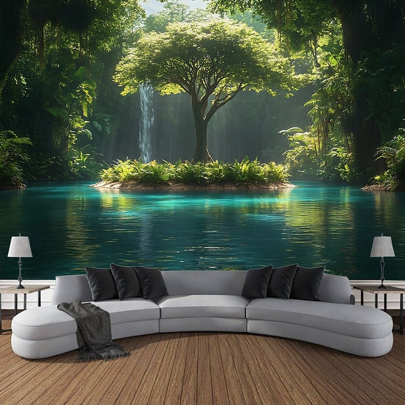 Sunshine Forest Landscape Hanging Tapestry Wall Art Large Tapestry Mural Decor Photograph Backdrop Blanket Curtain Home Bedroom Living Room Decoration3