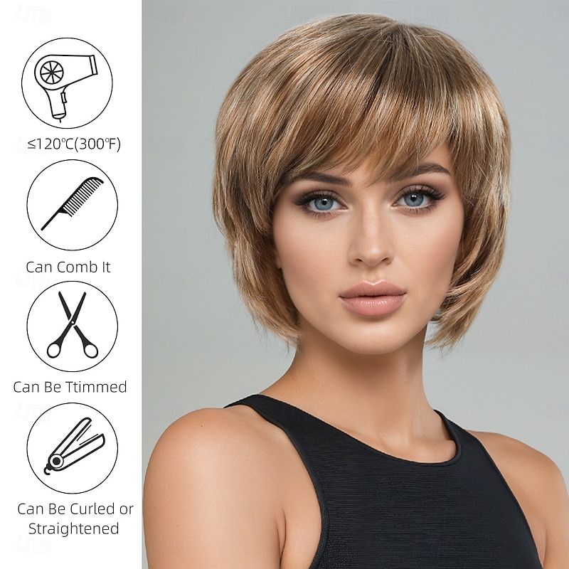 Synthetic Wig Wavy Water Wave Layered Haircut Asymmetrical Machine Made Wig 12 inch A1 Synthetic Hair Women's Classic Comfortable Highlighted / Balayage Hair Blonde3