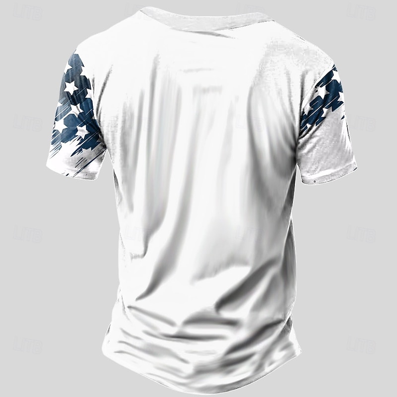 Men's American US Flag T Shirt Henley Shirt Short Sleeve Designer Retro Vintage Street Casual Daily Summer Spring White Henley Henley T-Shirt2