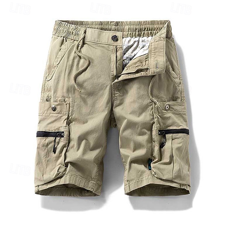 Men's Cargo Shorts Shorts Summer Shorts Drawstring Elastic Waist Zipper Pocket Plain Comfort Wearable Knee Length Outdoor Sport Daily Fashion Casual Black Brown