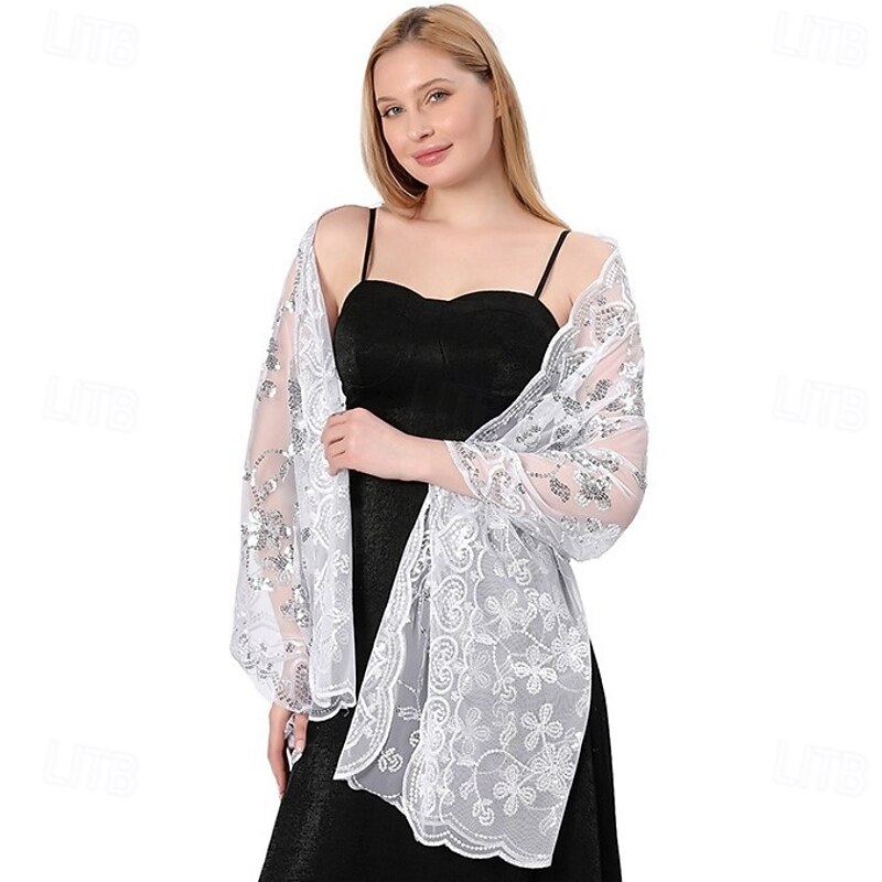 Retro Vintage Roaring 20s 1920s Scarf Wrap Shawls The Great Gatsby Flapper Girl Sequins Fringe Fancy Dress Women's Carnival Wedding Evening Party Masquerade Adults' Shawl4