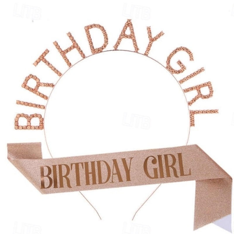 Birthday Party Girl and Women Decorations 2-Piece Set Headband and Sash with 'Birthday Girl' - Available in Multiple Color Combo