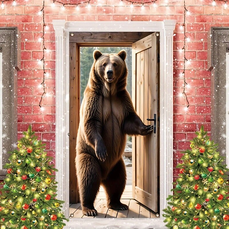 Brown Bear Door Decorations Door Covers Door Tapestry Door Curtain Decoration Backdrop Indoor/Outdoor Door Banner for Front Door Farmhouse4