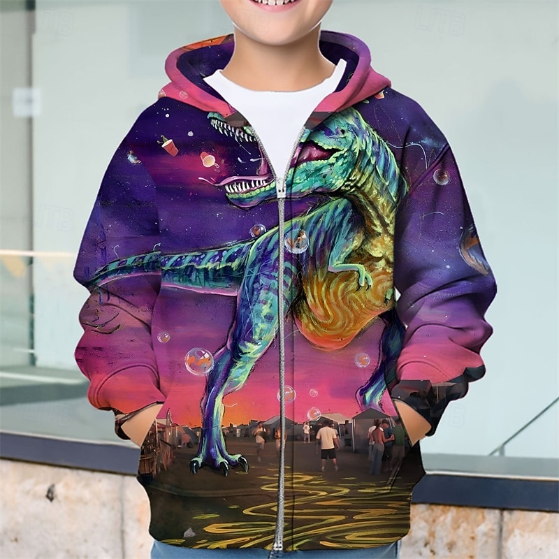 Boys 3D Dinosaur Hoodie Coat Outerwear Long Sleeve Spring Fall Adorable Sport Kids 4-12 Years Zip Street Daily Regular Fit2