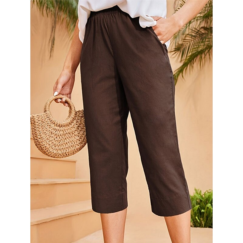 Women's Capri Pants Streetwear Casual Capris High Waist Plain Pocket Elastic Drawstring Design High Cut Breathability Soft Micro-elastic Causal Daily Wear Black Dark Navy Green Khaki Summer Spring2