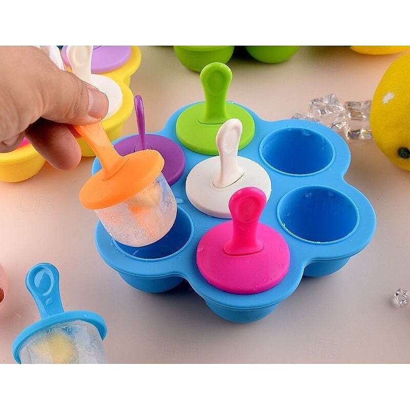 Silicone Popsicle Molds 7-cavity DIY Ice Pop Mold with Colorful Sticks For egg biting ice cream molds storage containers non stick cake molds3