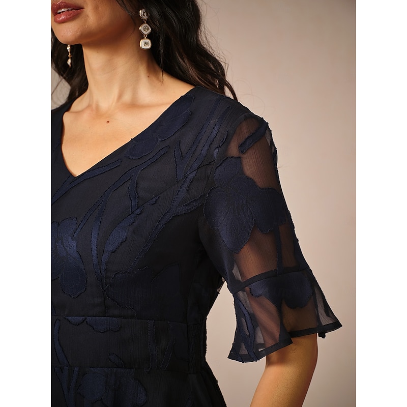 Women's Maxi Dress Cocktail Dress Wedding Guest Dress Semi Formal Dress A Line Dress Elegant Work Birthday Flutter Sleeve Wedding Guest Cocktail Party Formal Evening Regular Fit Solid Color Plain2